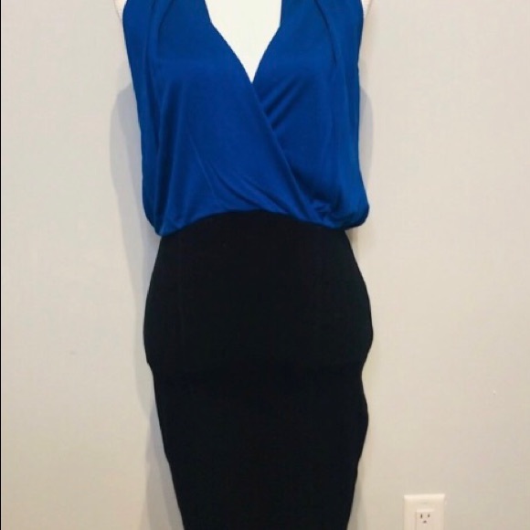 French Connection Royal Blue & Black V-Neck Great Dress for Work Size 8 - Picture 1 of 8